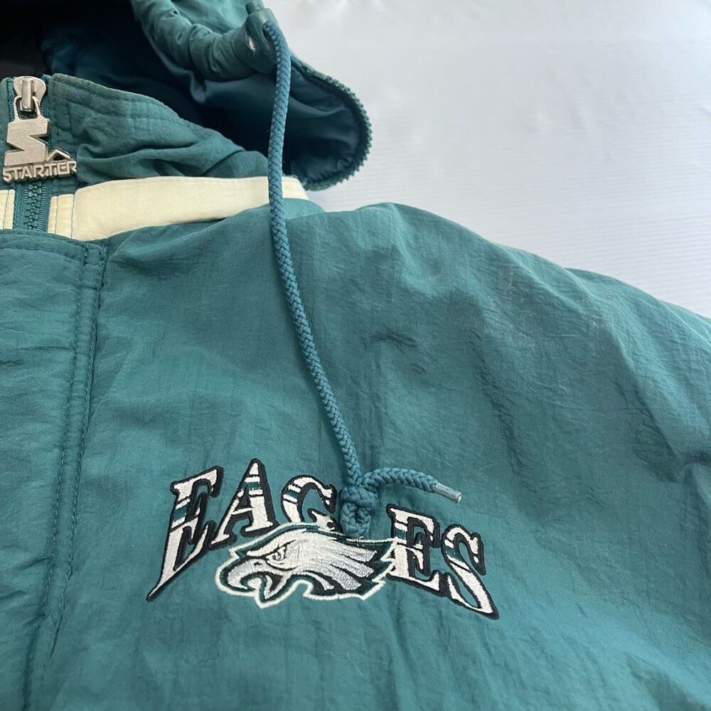 STARTER Philadelphia Eagles Dark Green Hooded Puffer Jacket with Team Logo - Picture 8 of 13